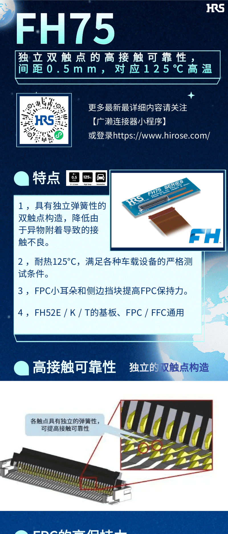 【产品推荐】车载用双触点、耐高温125℃ FPC/FFC永利3044集团官网-FH75
